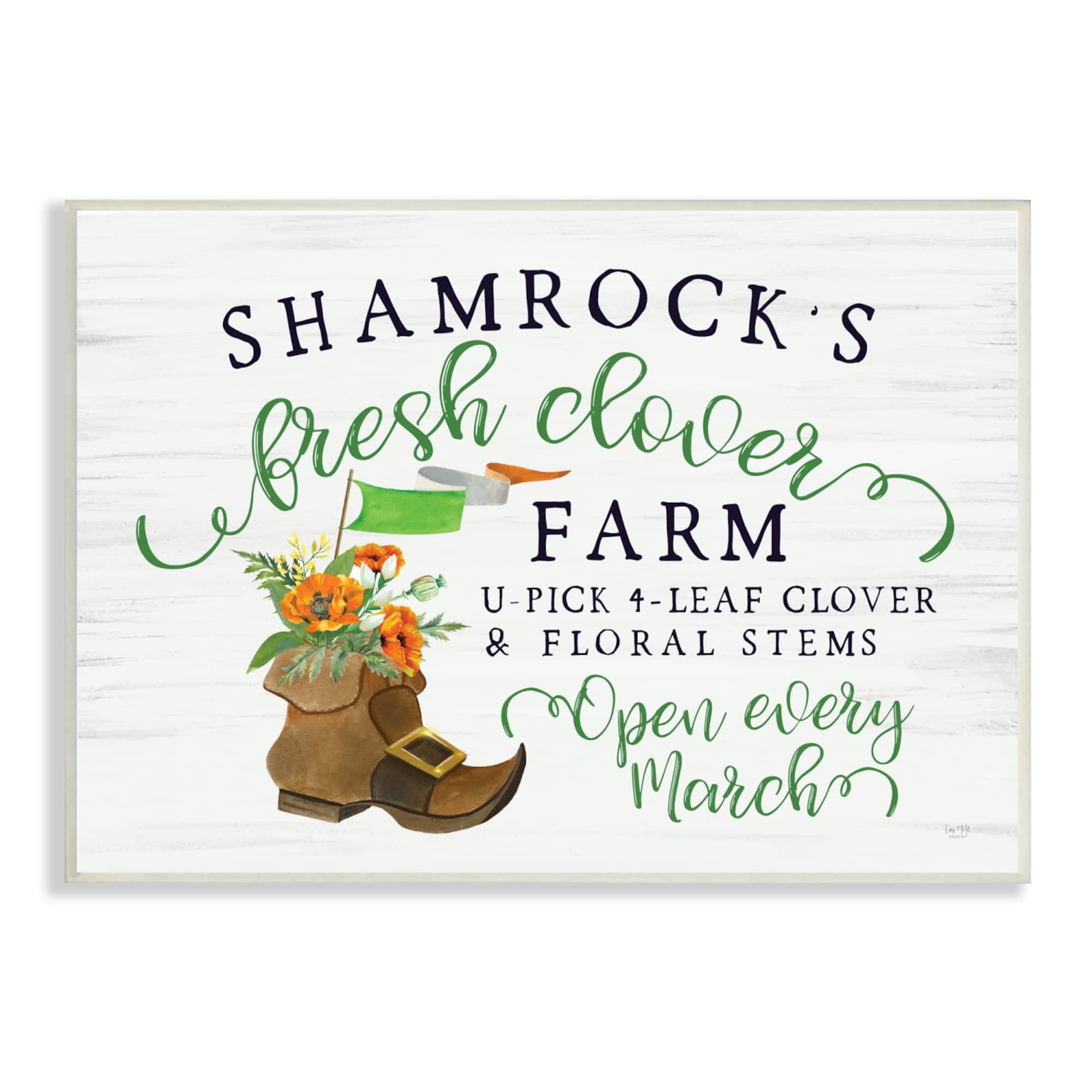 Stupell Industries Shamrock Clover Farm Typography Sign Grainy Pattern Canvas Wall Art